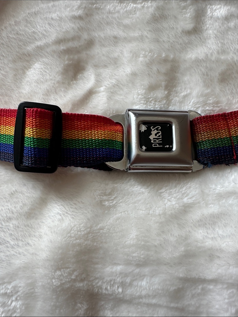 Unisex 🌈 Rainbow Stripe Webbing Belt Seatbelt Closure Unique Pride Vintage 🌈 - Picture 4 of 5